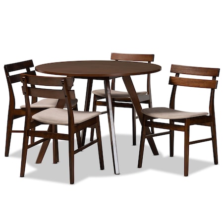 Baxton Studio Eiko Light Beige Upholstered and Walnut Wood 5-Piece Dining Set 168-10815-10808